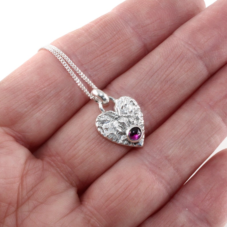 Sterling Silver Heart Necklace, Garnet Heart Pendant, Dainty Heart Necklace, Valentines Gift, Anniversary Gift Wife, January Birthstone Gift image 6