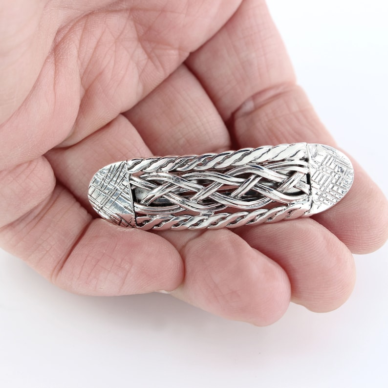 Small Woven Sterling Silver Hair Barrette With Textured Ends Etsy