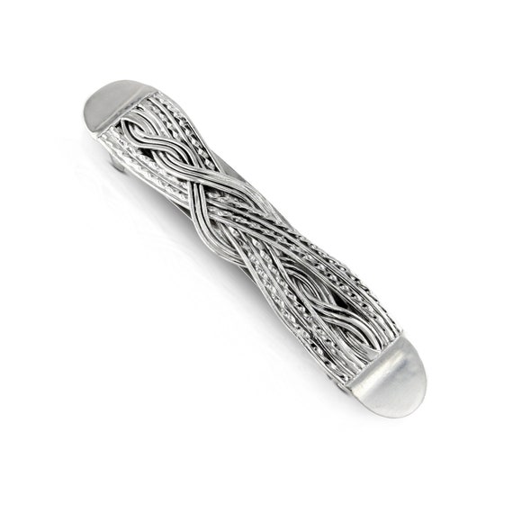 Large Sterling Silver Hair Barrette With Hand Woven Design Hair