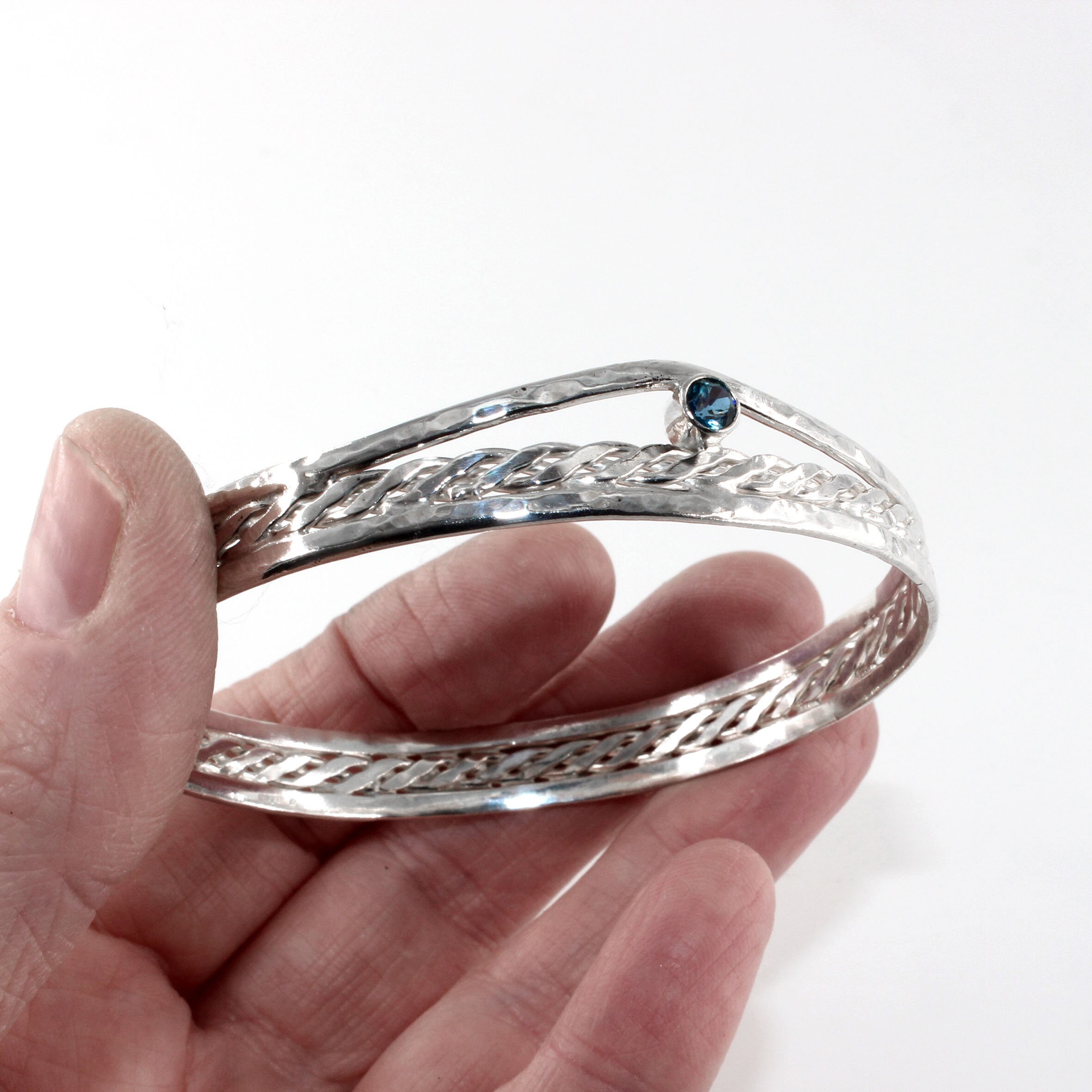 Silver Bangle with Blue Topaz Woven Silver Bracelet Topaz | Etsy