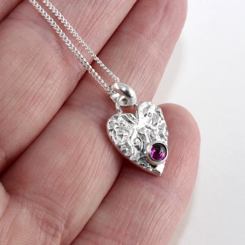 Sterling Silver Heart Necklace, Garnet Heart Pendant, Dainty Heart Necklace, Valentines Gift, Anniversary Gift Wife, January Birthstone Gift image 8