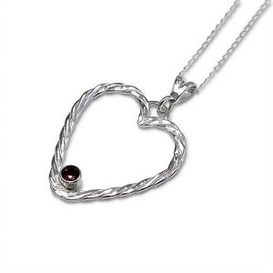 Colgante de corazón de plata, colgante de rubí, collar de corazón tejido, boda de rubí, regalo de San Valentín, regalo de 40 aniversario para esposa, regalo de piedra natal de julio