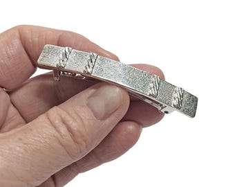 Middellange sterlingzilveren haarspeld met geweven detail, getextureerde zilveren haarclip, Franse haarspeld, zilveren haarschuif, verjaardagscadeau voor haar