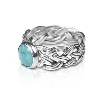 Anello Uomo Donna Argento 925 Con Turchese Naturale 5 Ct – Gioiello Artigianale Indiano