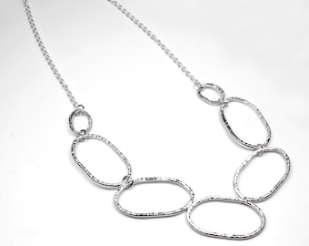 Silver Ovals Necklace, Asymetric Necklace, Handmade Silver Necklace, Unique Necklace, Circles Necklace, Statement Necklace, One of a Kind