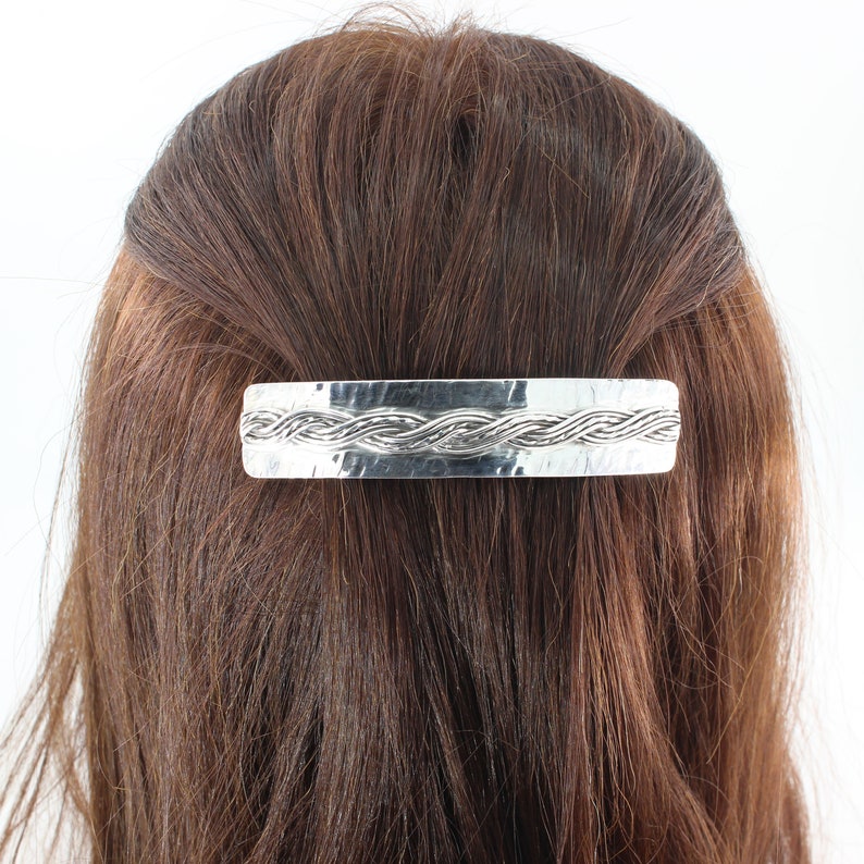 Large Sterling Silver Hair Barrette with Woven and Textured Etsy