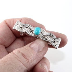 Small Silver Hair Barrette with Turquoise, Woven Hair Clip, Turquoise Hair Slide, Silver Hair Clip, Celtic Hair Clip, Birthday Gift for Her