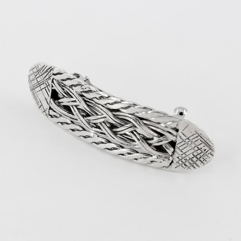 Small Woven Sterling Silver Hair Barrette With Textured Ends Etsy
