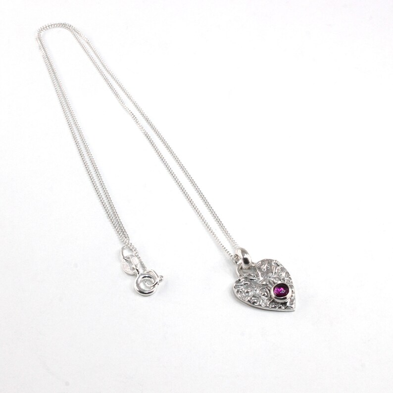 Sterling Silver Heart Necklace, Garnet Heart Pendant, Dainty Heart Necklace, Valentines Gift, Anniversary Gift Wife, January Birthstone Gift image 3