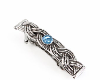 Small Silver Hair Barrette with Swiss Blue Topaz, Woven Hair Clip, Topaz Hair Slide, Silver Hair Clip, handmade hair clip, Celtic Hair Clip