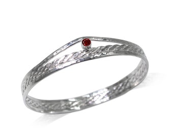 Silver Woven Bangle with Garnet, Woven bangle, Celtic bracelet, January Birthday gift, Valentines gift, Bracelet for her, Garnet Bracelet