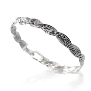 Sterling Silver Woven Bracelet, Bracelet with Hook Clasp, Handmade Bracelet, Celtic Bracelet, Birthday Gift for Her, 25th Anniversary Gift