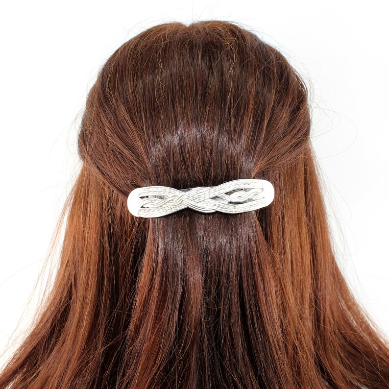 Large Sterling Silver Hair Barrette With Hand Woven Design, Hair