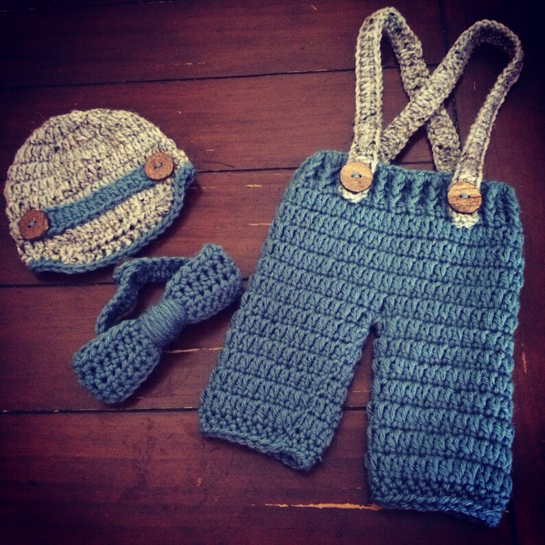 Crochet Newborn Suspender Pants Newsboy Hat and Bowtie Set Etsy