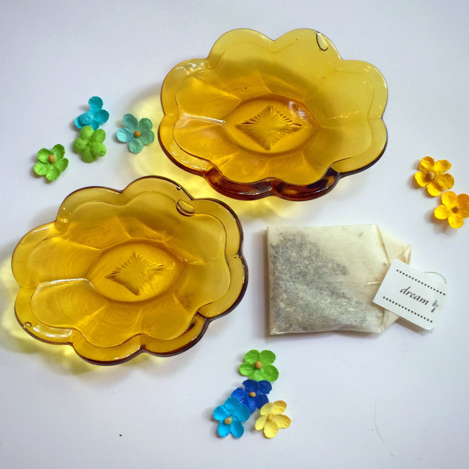 Vintage Glass Christmas Tea Bag Spoon Rests Set of Two Lovely Etsy