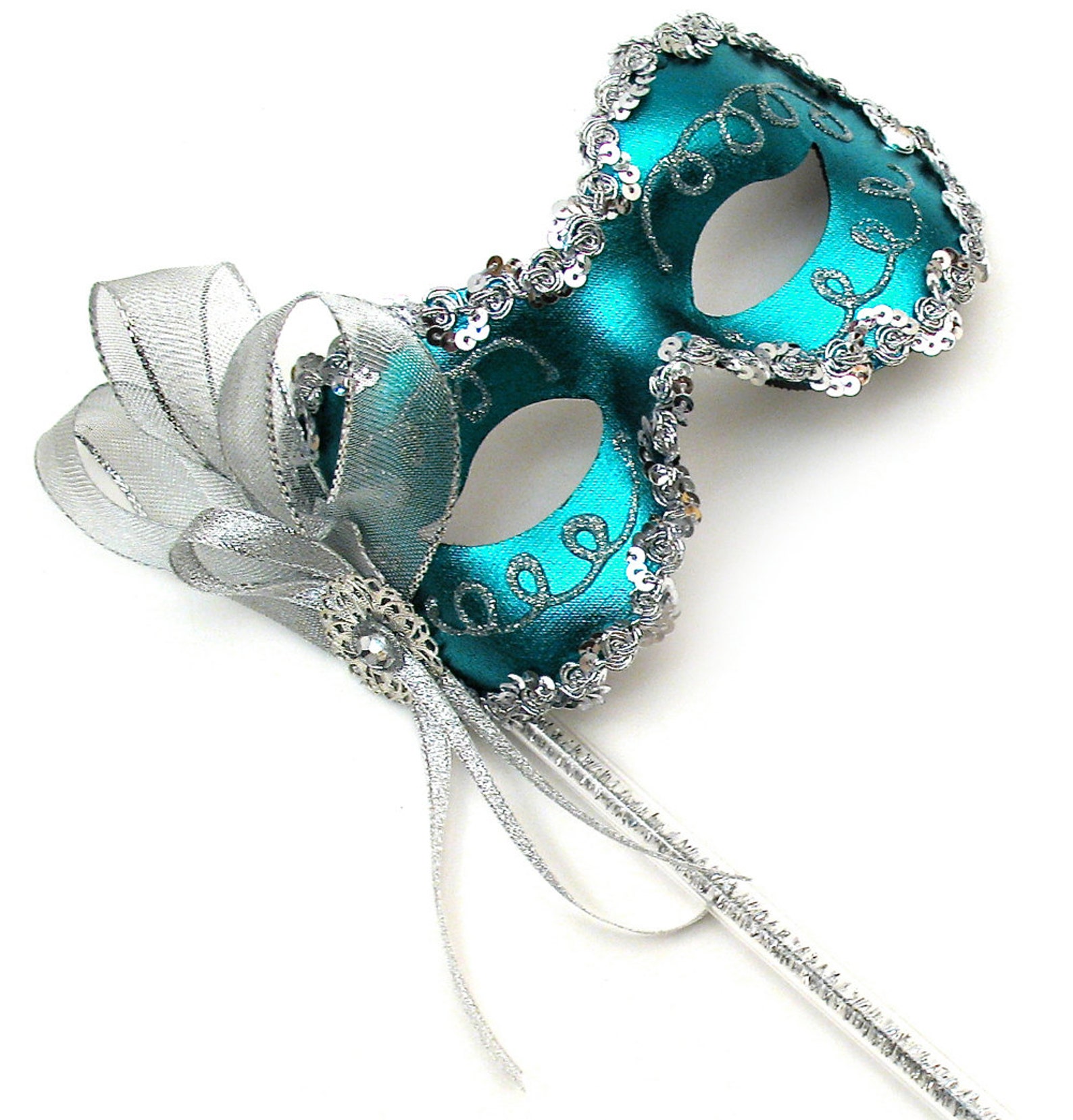 Angelina Teal Women's Masquerade Mask on a stick Etsy