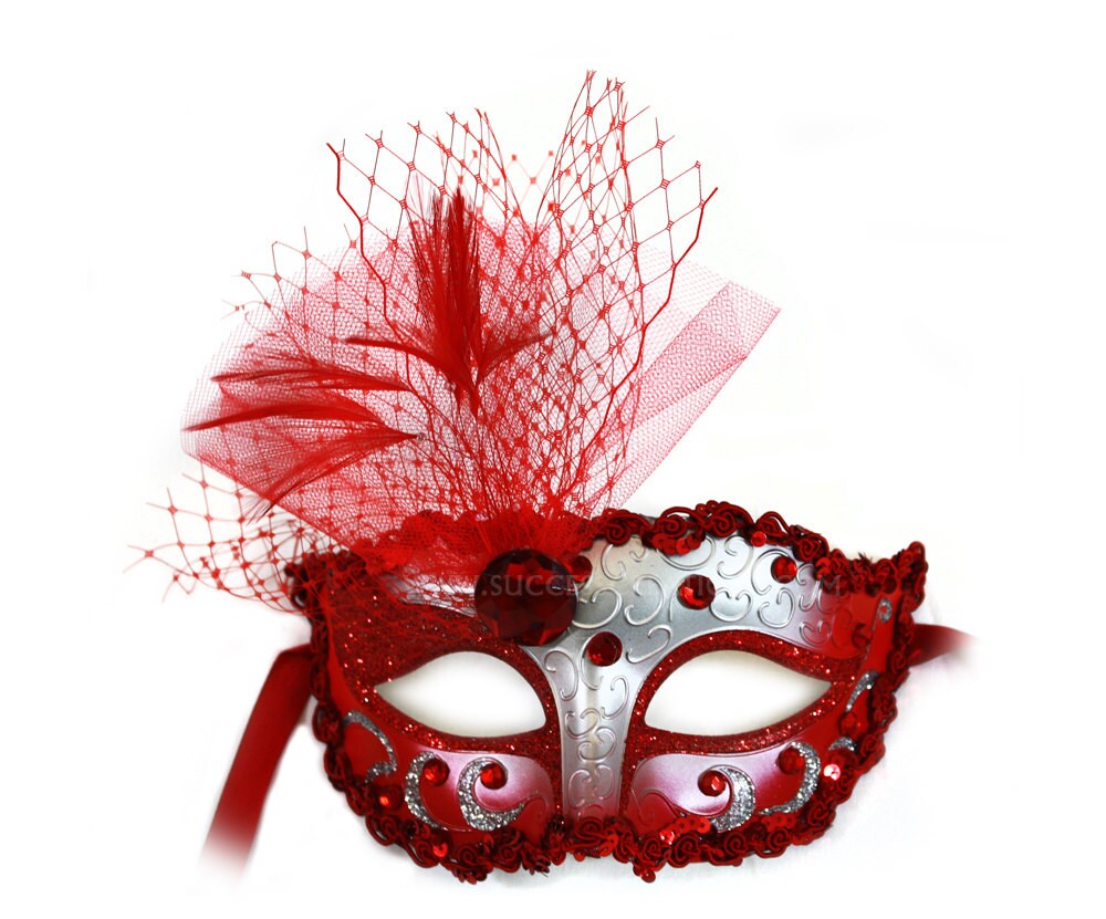 Elizabeth Decorated Red and Silver Masquerade Ball Mask Etsy