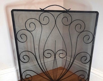 Vintage Wrought Iron Black Spark Guard Decorative Fireside Protection