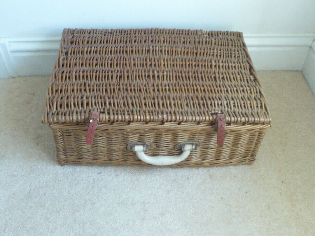 Vintage 1950's Rectangular Empty sirram Wicker Picnic Hamper Basket Etsy