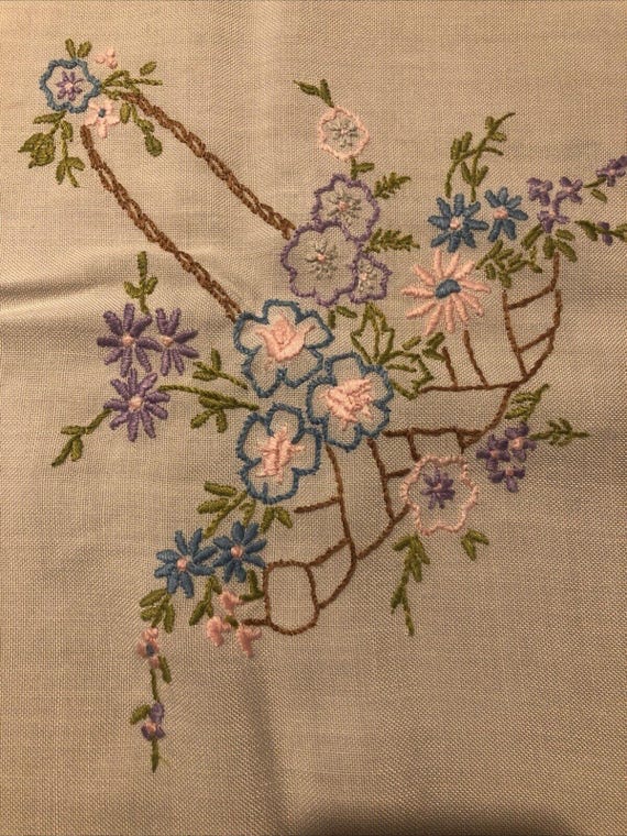 ヴィンテージフローラル手刺繍テーブルクロス 84 cm四方 - Etsy 日本