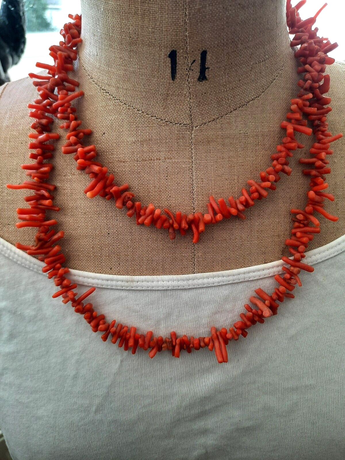 Collier Ancien En Corail Véritable Style Art Déco Pour Jeune Fille - Longueur 36-40cm - Parfait état