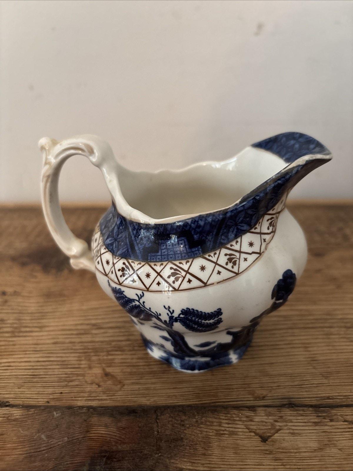 Vintage Booths Real Old Willow 1/2 Pint Milk Jug Blue White China