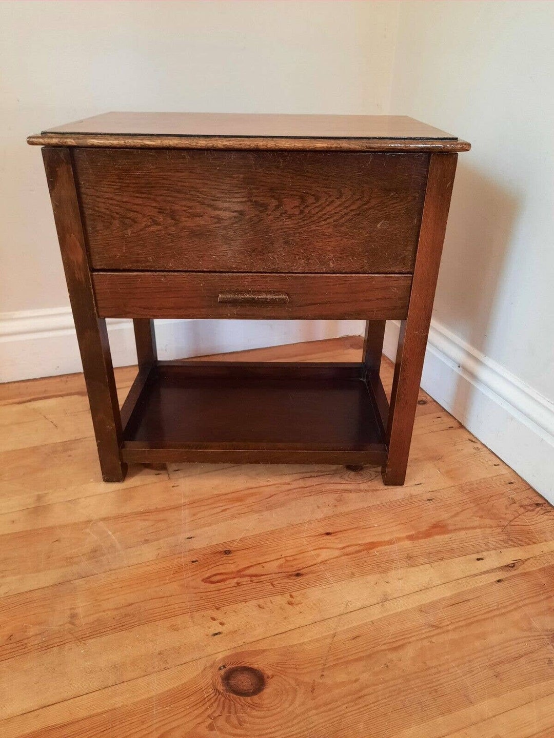 Vintage Mid Century Oak Sewing Box Side Table Etsy UK