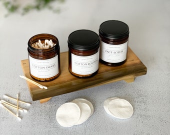 Set of 3, 9oz Glass Jars - Bathroom Accessories - Cotton Swabs, Cotton Rounds, Dental Floss Jars with Waterproof Labels, SIGNATURE Style