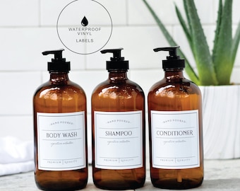 3" SIGNATURE Labels - Waterproof Vinyl Labels, Dish Soap, Hand Soap Labels, Lotion Labels, 16oz Bottle Labels, Kitchen Organization Labels