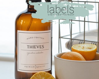 3"x3" Designer Labels, Waterproof Vinyl Labels, Thieves Labels, Cleaner Labels, Essential Oil Labels, for 16oz Spray Bottle Labels