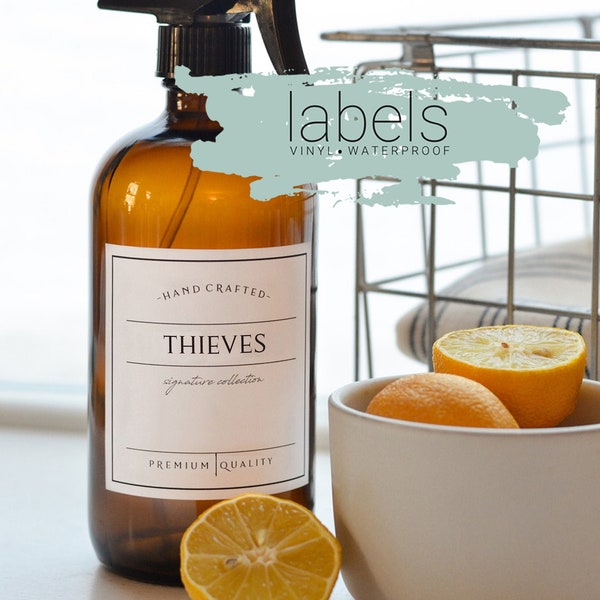 3"x3" Designer Labels, Waterproof Vinyl Labels, Thieves Labels, Cleaner Labels, Essential Oil Labels, for 16oz Spray Bottle Labels