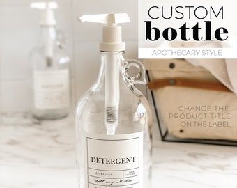 1/2 Gallon Custom Jug - Create Your Own Bottle -1/2 Gallon Growler With Waterproof Label, Refillable Landry Jug, Apothecary Style