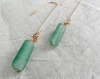 Jade and Gold Dangle Earrings | Green Jade Ear Wires | Dainty Dangle Earrings | Natural Stone Earrings | Bridesmaid Jewelry