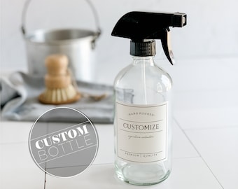 CUSTOM, 16oz Custom Cleaning Spray Bottle, Create Your Own Bottle - Glass Bottle with Waterproof Label, Refillable Trigger Spray Bottle