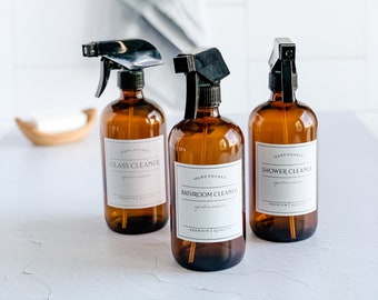 16oz AMBER Spray Bottle - Pick Your Bottle Title - Choose Your Label Style - Refillable Spray Bottle With Waterproof Labels