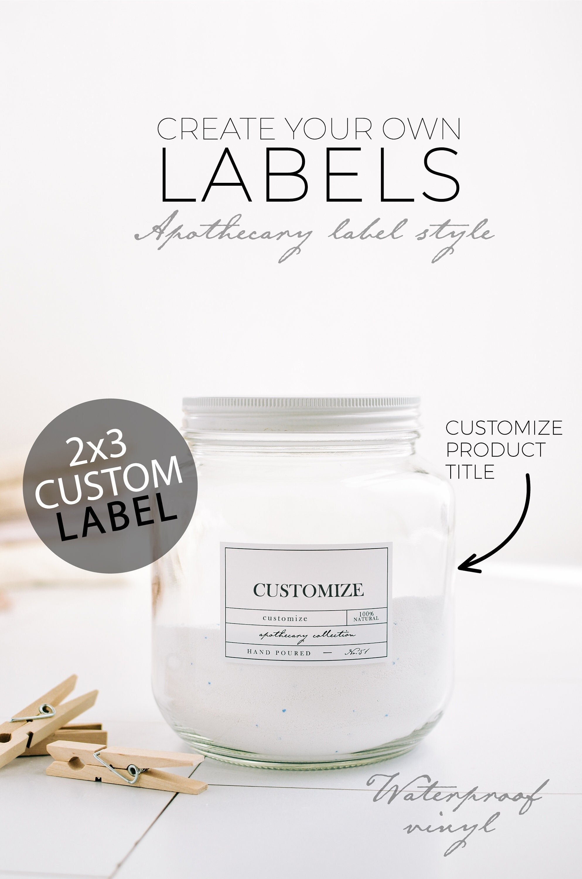 CUSTOM 2x3 Label - Vinyl Labels - Canister Labels - Jar Labels - Labels for Bins - Waterproof Labels - Apothecary Style Labels