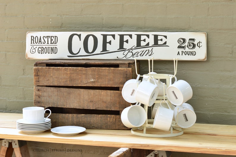 Coffee Kitchen Decor Farmhouse Sign Rustic Vintage