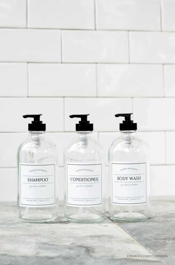 16 Oz Glass Shampoo Bottles Shampoo And Conditioner Bottles Etsy
