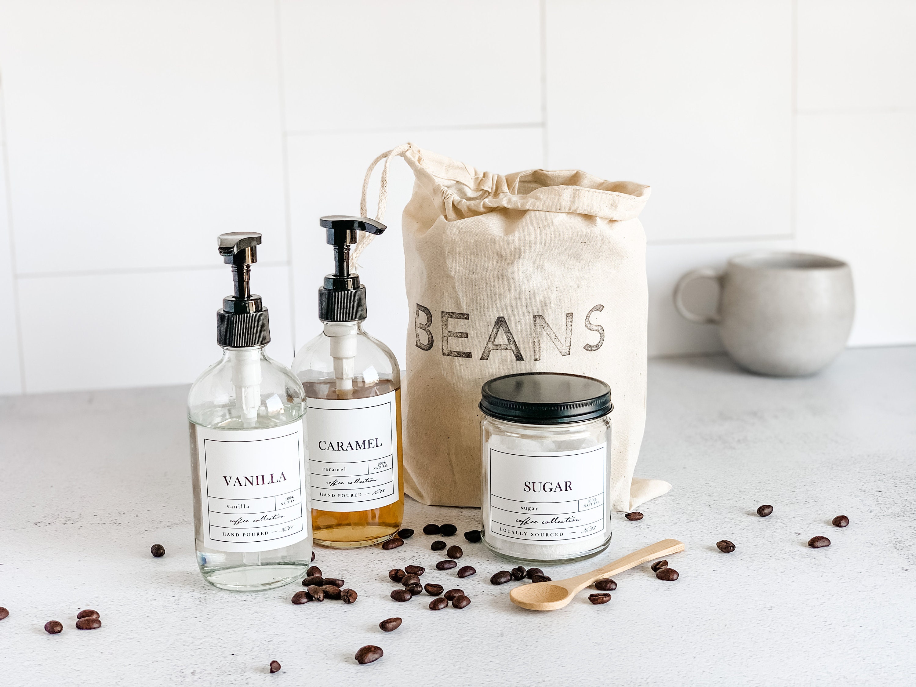 Coffee Gift Set 2 Coffee Syrup Bottles 1 Sugar Jar With Etsy