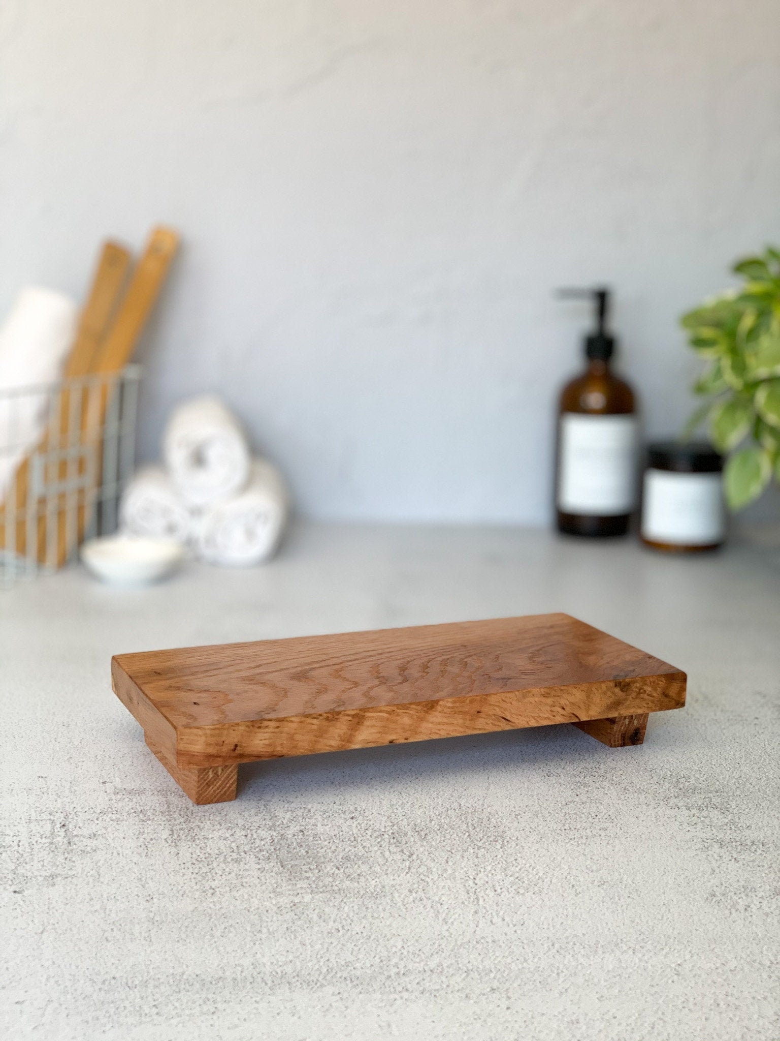 Countertop Tray White Oak Tray Pedestal Tray Kitchen Counter Tray Bathroom  Vanity Tray Wooden Tray 