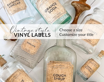 Vintage Labels | Customize the Titles | Pick Your Label Size |  Vinyl Waterproof Labels | Custom Vintage Style Labels & Stickers | Oil proof