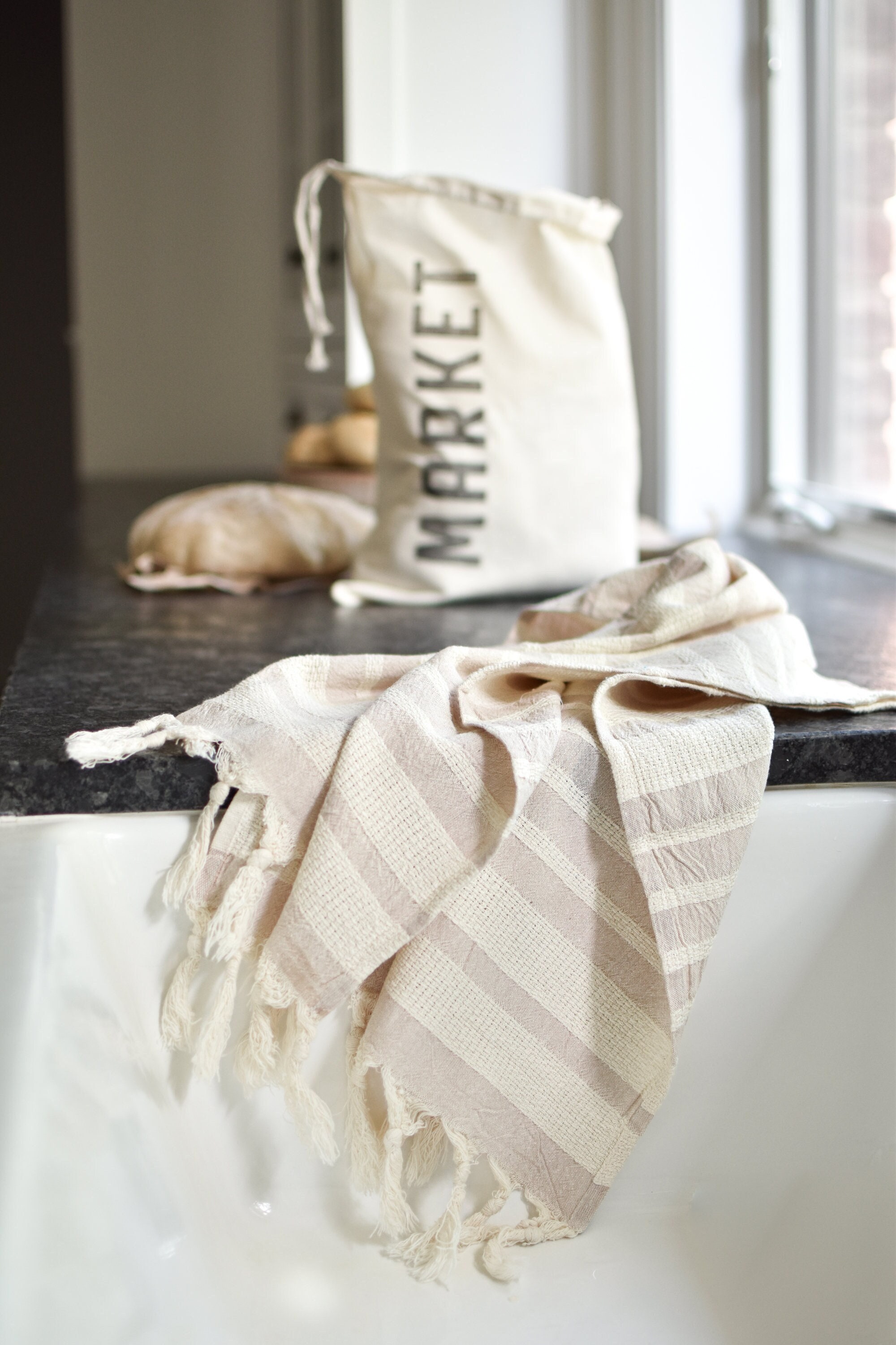 Amber Linen Turkish Hand / Kitchen Towel - Olive and Linen