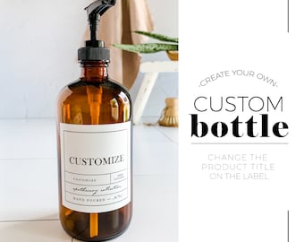 16oz Custom Bottle, Create Your Own Bottle - Glass Bottle with Waterproof Label, Refillable Soap and Lotion Bottle, APOTHECARY STYLE