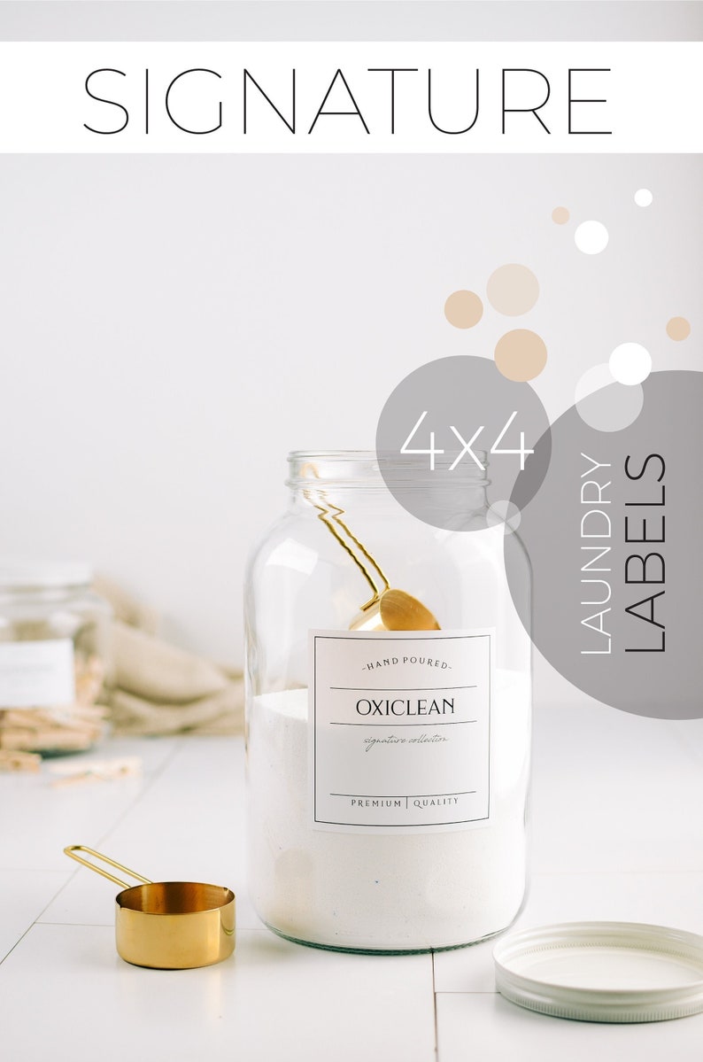 4x4 SIGNATURE Style Labels - Laundry Labels - Laundry Organization - Vinyl Labels - Canister Labels - Jar Labels - Labels for Bins image 1