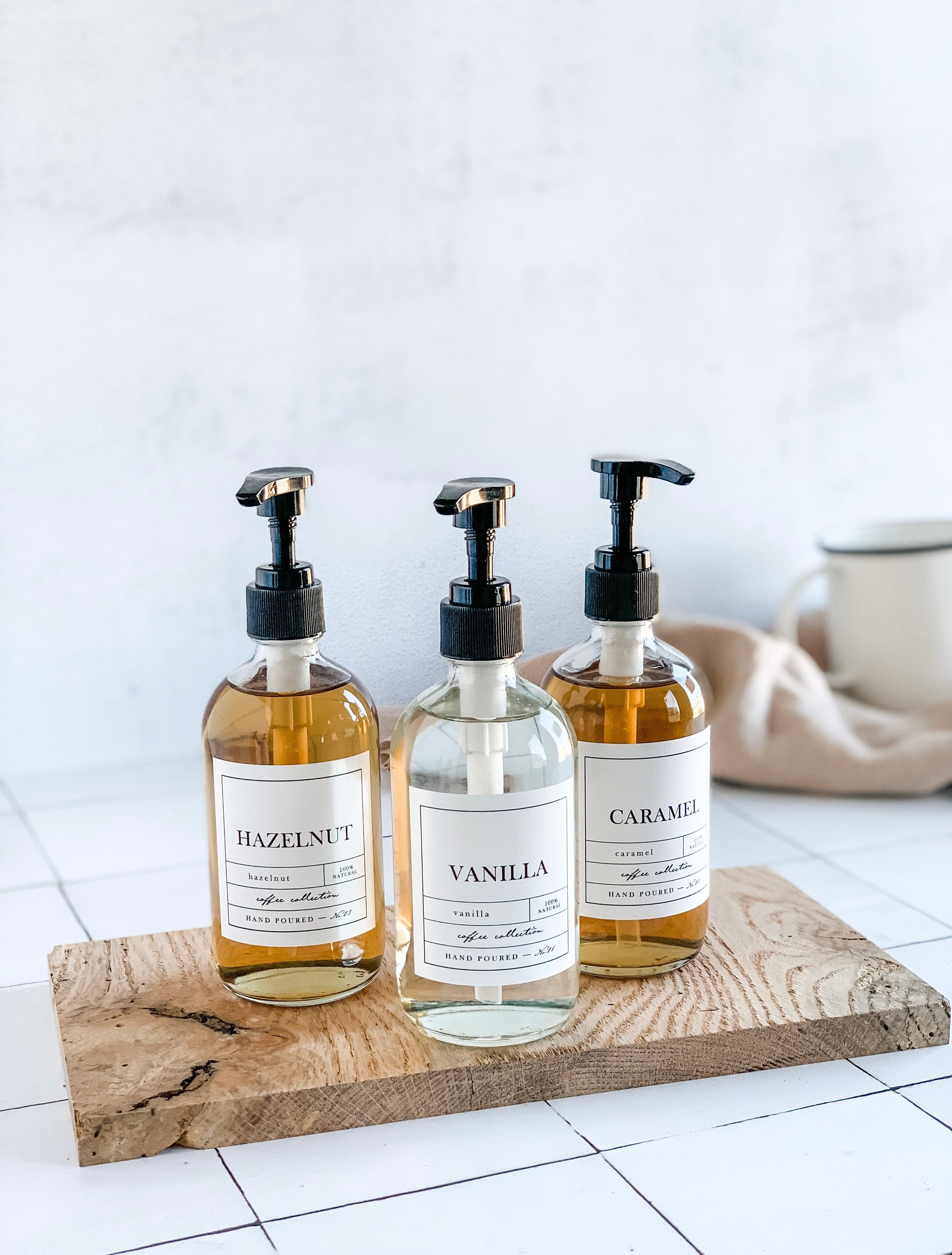 Set of 3 APOTHECARY Coffee Syrup Bottles Vanilla Caramel Hazelnut Refillable Glass Syrup Bottles With Waterproof Label Etsy