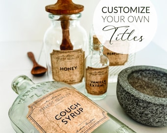 Vintage Labels | Customize the Titles | Pick Your Label Size |  Vinyl Waterproof Labels | Custom Vintage Style Labels & Stickers | Oil proof