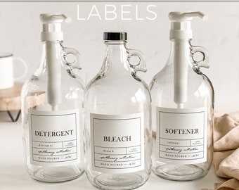 4x4 APOTHECARY Labels - Waterproof Vinyl Labels - Large Laundry Labels - Detergent, Softener, Bleach Labels - 1/2 Gallon Jug Labels