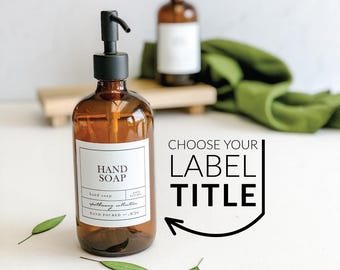 16oz AMBER Glass Bottle - Choose Your Label - Choose Your Pump - Waterproof Labels, Refillable Dispenser, APOTHECARY Style Label
