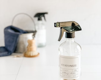 16oz Glass Spray Bottle, APOTHECARY Style - Cleaning Spray Bottle - Thieves - All Purpose Cleaner - Refillable Bottle with Waterproof Labels