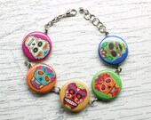 rainbow sugar skull bracelet charm day of dead halloween